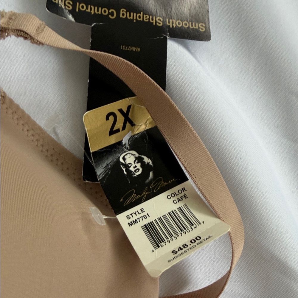 Marilyn Monroe Café Beige Bra shaping slip dress with lace 2X - Picture 2 of 6